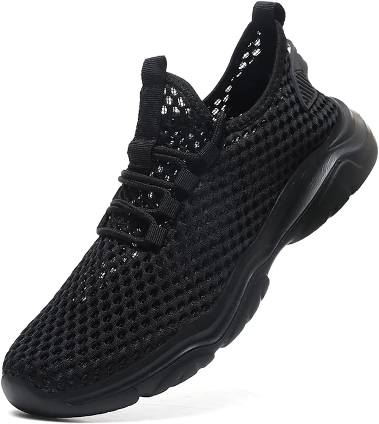 Mens Breathable Lace Up Running Shoes Breathable Elastic Fly Woven Mesh Sneaker Lightweight Work Shoes for Men
