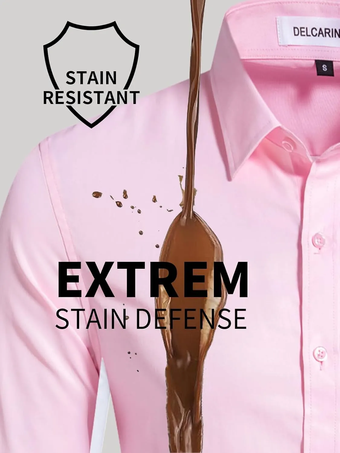 Men's Dress Shirts Stain Sheild Stretch Slim Fit Shirts Wrinkle-Free Formal Business Button Down Shirt