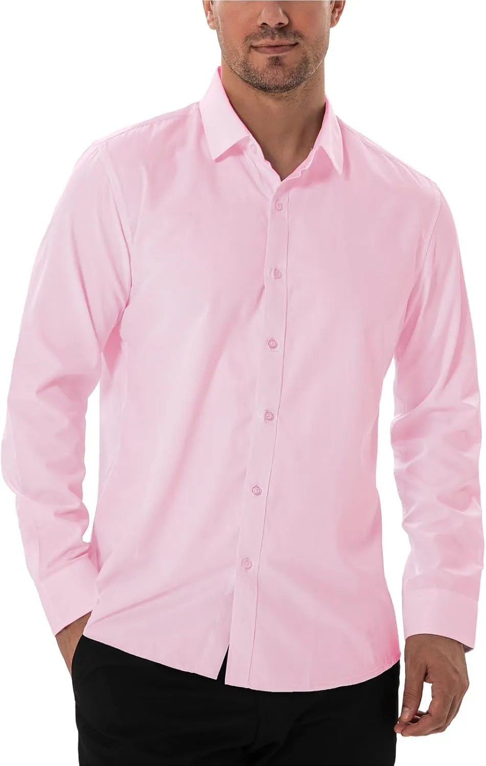 Men's Dress Shirts Stain Sheild Stretch Slim Fit Shirts Wrinkle-Free Formal Business Button Down Shirt