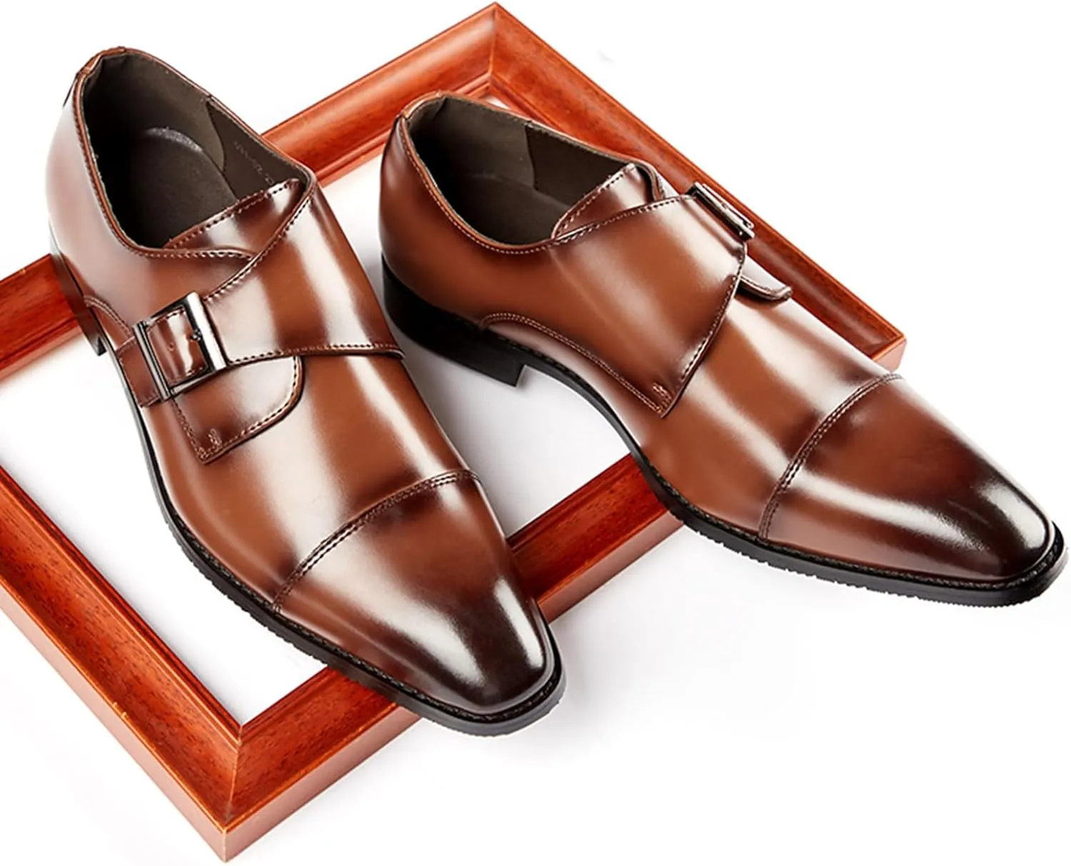 Men's Genuine Leather Monk Strap Loafers Fashion Classic Cap Toe Low Top Slip On Dress Oxford Shoes Business Casual Office Wedding Formal Shoes