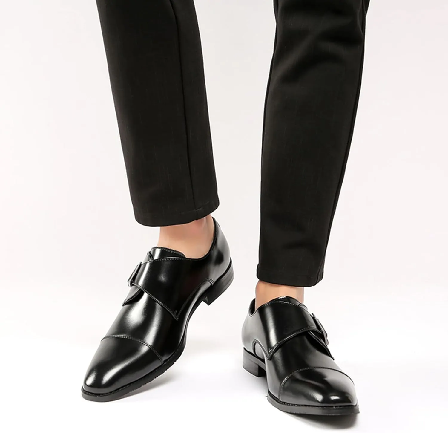 Men's Genuine Leather Monk Strap Loafers Fashion Classic Cap Toe Low Top Slip On Dress Oxford Shoes Business Casual Office Wedding Formal Shoes