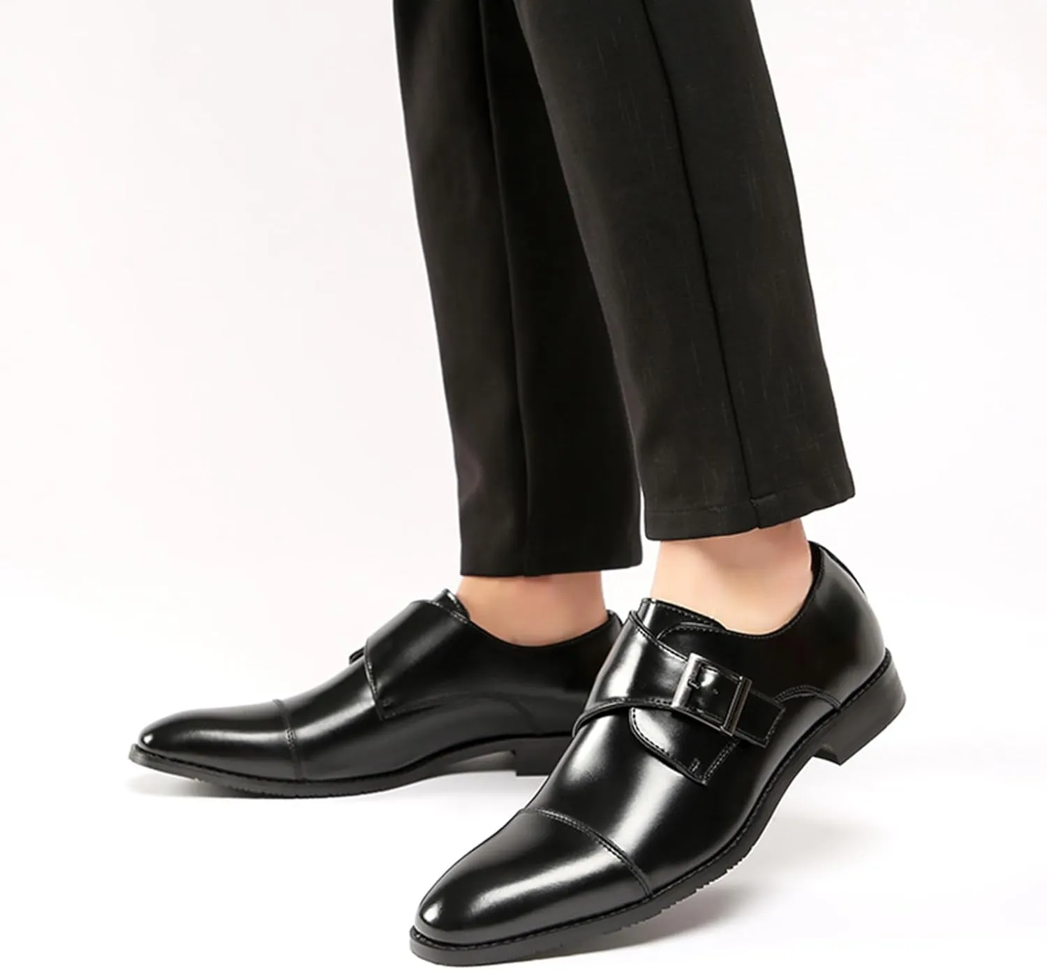 Men's Genuine Leather Monk Strap Loafers Fashion Classic Cap Toe Low Top Slip On Dress Oxford Shoes Business Casual Office Wedding Formal Shoes