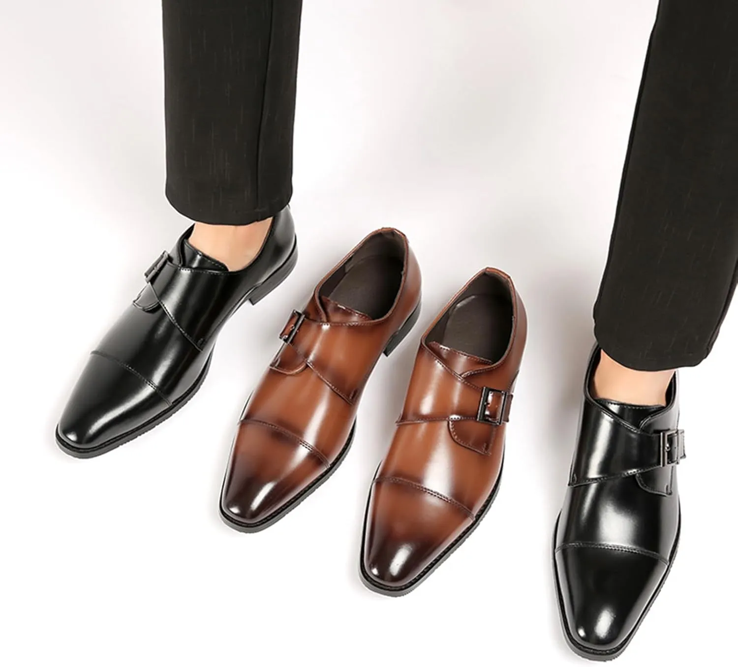 Men's Genuine Leather Monk Strap Loafers Fashion Classic Cap Toe Low Top Slip On Dress Oxford Shoes Business Casual Office Wedding Formal Shoes