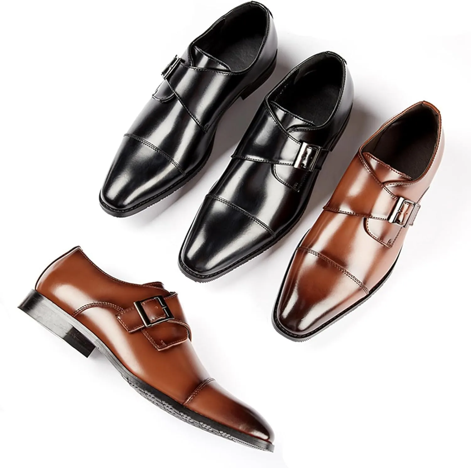 Men's Genuine Leather Monk Strap Loafers Fashion Classic Cap Toe Low Top Slip On Dress Oxford Shoes Business Casual Office Wedding Formal Shoes