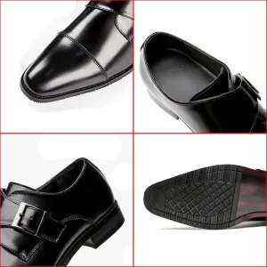Men's Genuine Leather Monk Strap Loafers Fashion Classic Cap Toe Low Top Slip On Dress Oxford Shoes Business Casual Office Wedding Formal Shoes