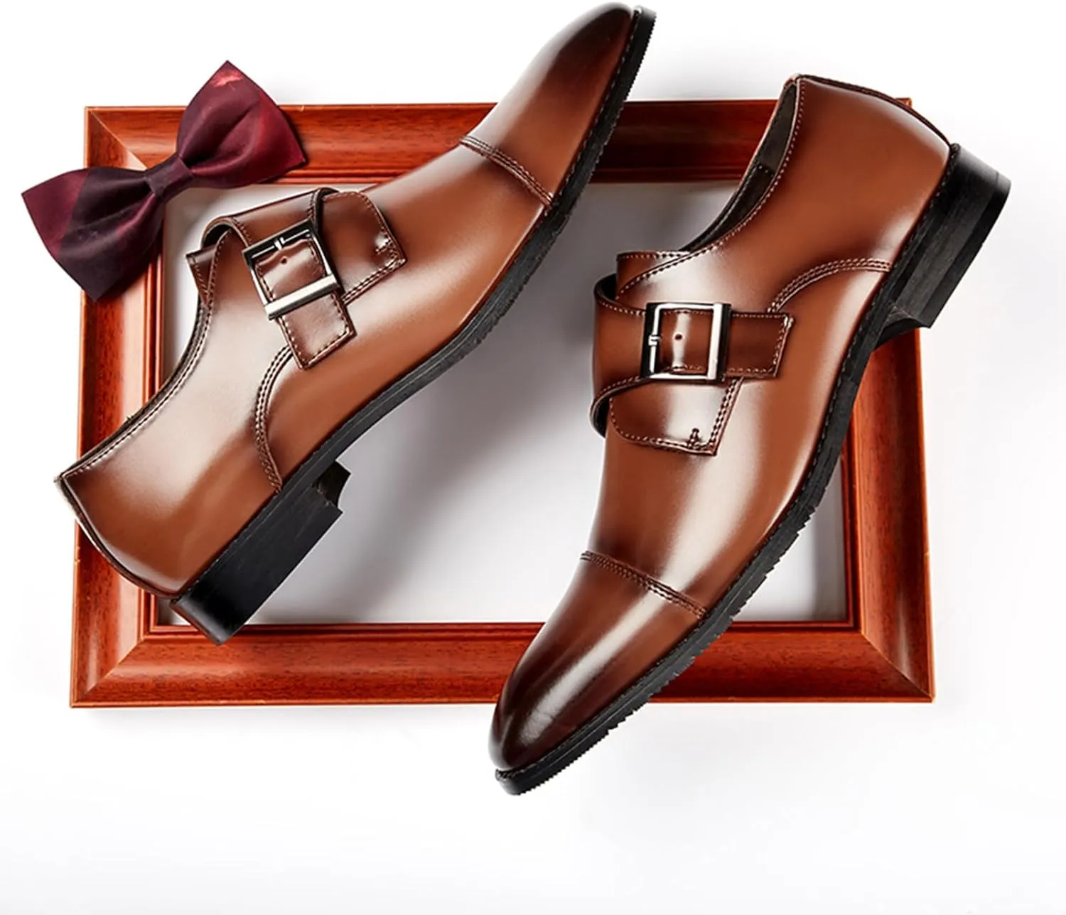 Men's Genuine Leather Monk Strap Loafers Fashion Classic Cap Toe Low Top Slip On Dress Oxford Shoes Business Casual Office Wedding Formal Shoes