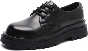 Men's Genuine Leather Thick Soled Round Toe Lace Up Leather Shoes Classic Fashion Boost Business Oxford Derby Shoes