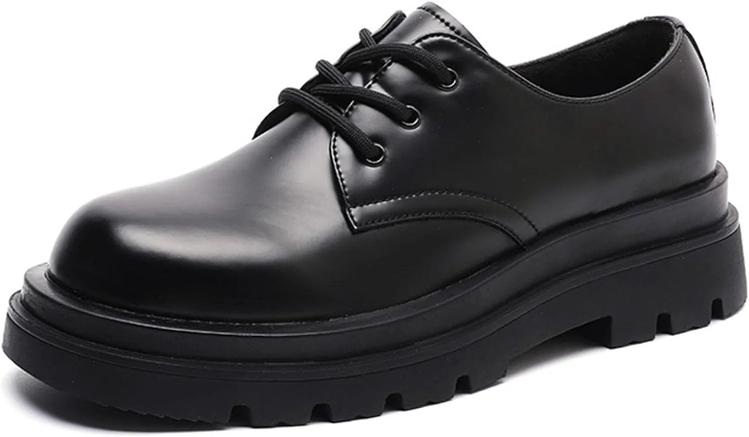 Men's Genuine Leather Thick Soled Round Toe Lace Up Leather Shoes Classic Fashion Boost Business Oxford Derby Shoes