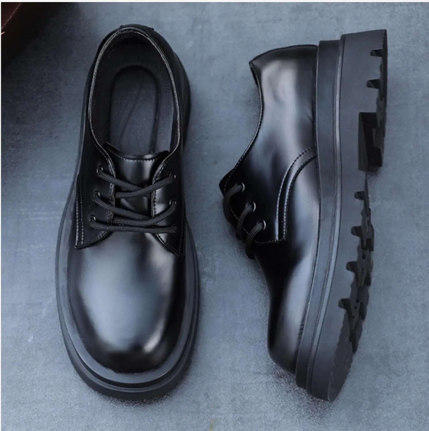Men's Genuine Leather Thick Soled Round Toe Lace Up Leather Shoes Classic Fashion Boost Business Oxford Derby Shoes