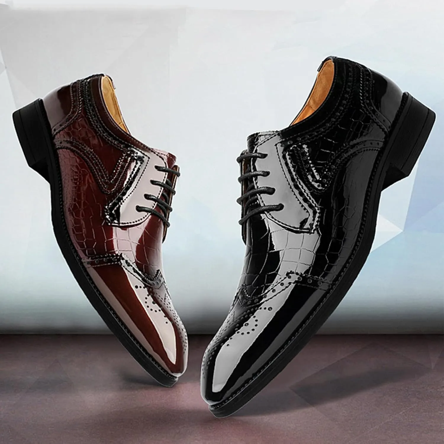 Men's Stitching Leather Lace-Up Dress Oxford Shoes Business Party Formal Shoes Comfortable Anti-Slip Pointed Toe Causal Shoes