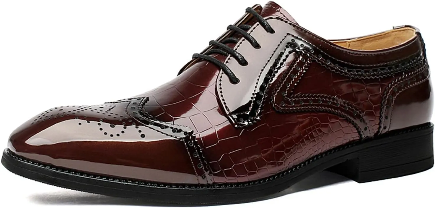 Men's Stitching Leather Lace-Up Dress Oxford Shoes Business Party Formal Shoes Comfortable Anti-Slip Pointed Toe Causal Shoes