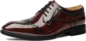 Men's Stitching Leather Lace-Up Dress Oxford Shoes Business Party Formal Shoes Comfortable Anti-Slip Pointed Toe Causal Shoes