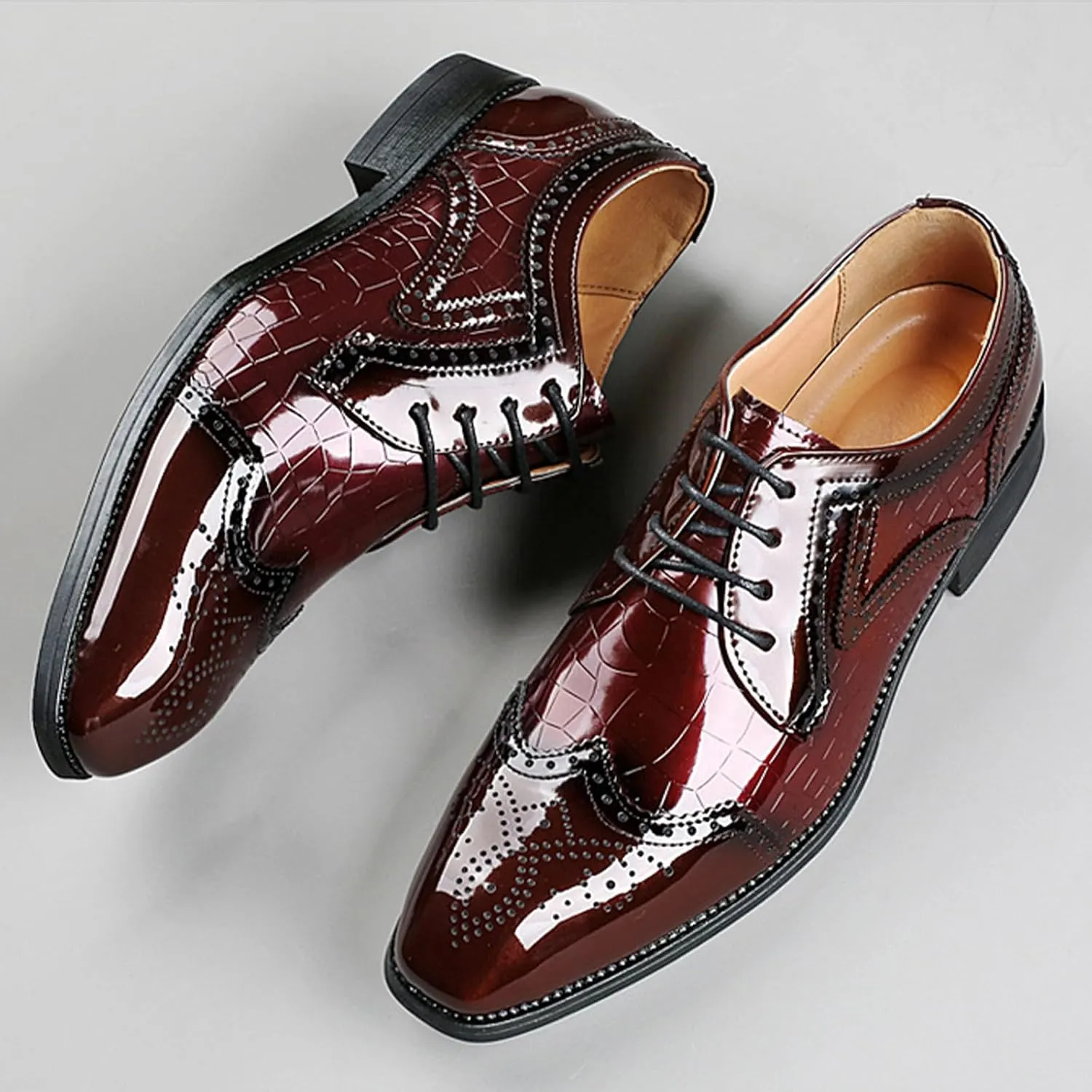 Men's Stitching Leather Lace-Up Dress Oxford Shoes Business Party Formal Shoes Comfortable Anti-Slip Pointed Toe Causal Shoes
