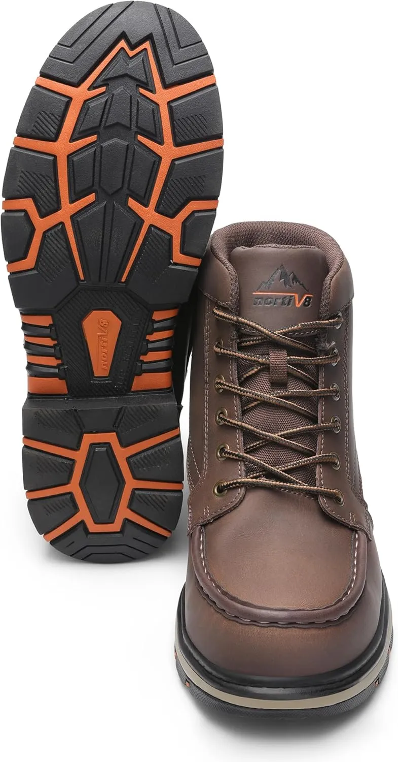 NORTIV 8 Waterproof Moc Toe Work Boots for Men Steel Toe Comfortable Leather Boots