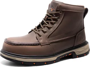 NORTIV 8 Waterproof Moc Toe Work Boots for Men Steel Toe Comfortable Leather Boots