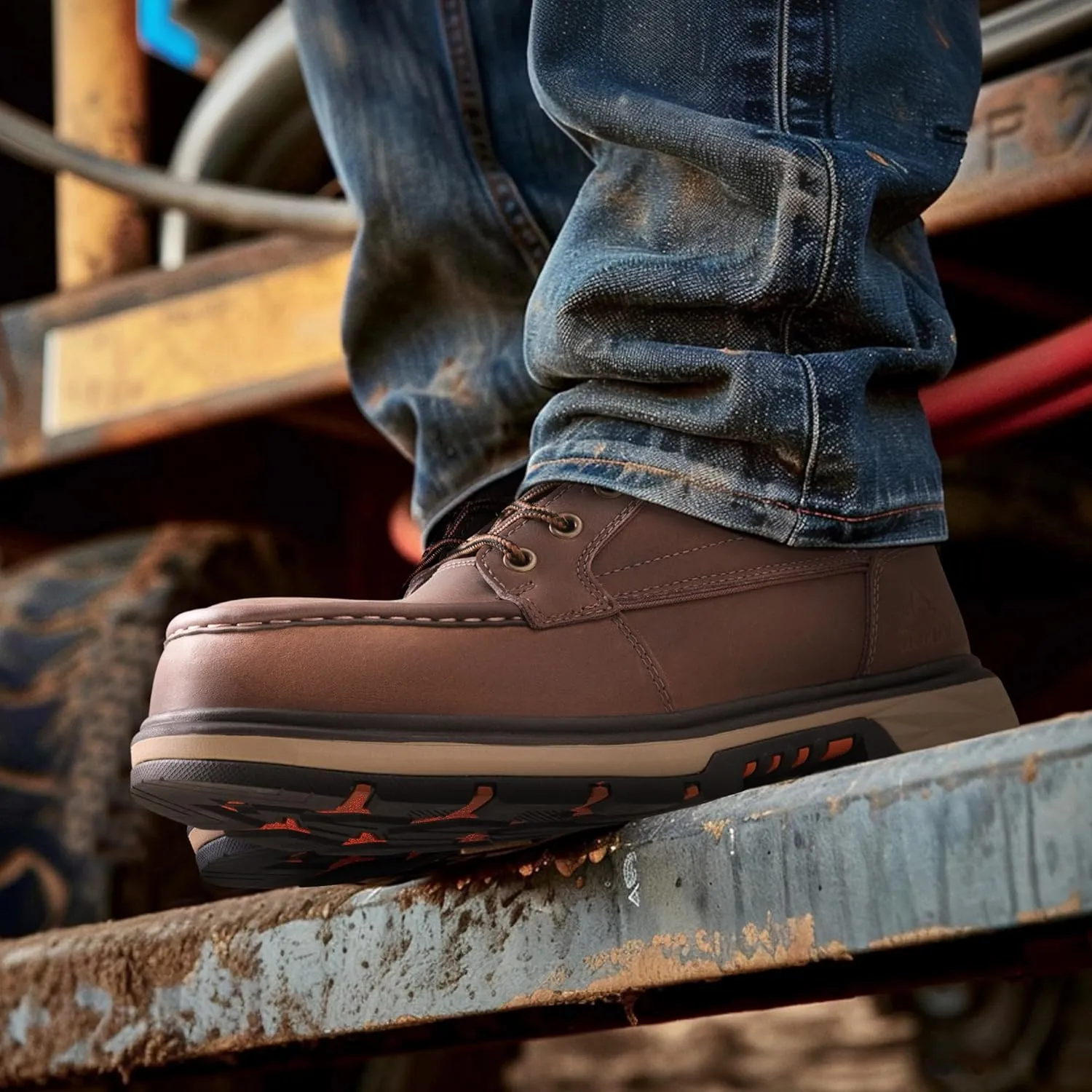 NORTIV 8 Waterproof Moc Toe Work Boots for Men Steel Toe Comfortable Leather Boots