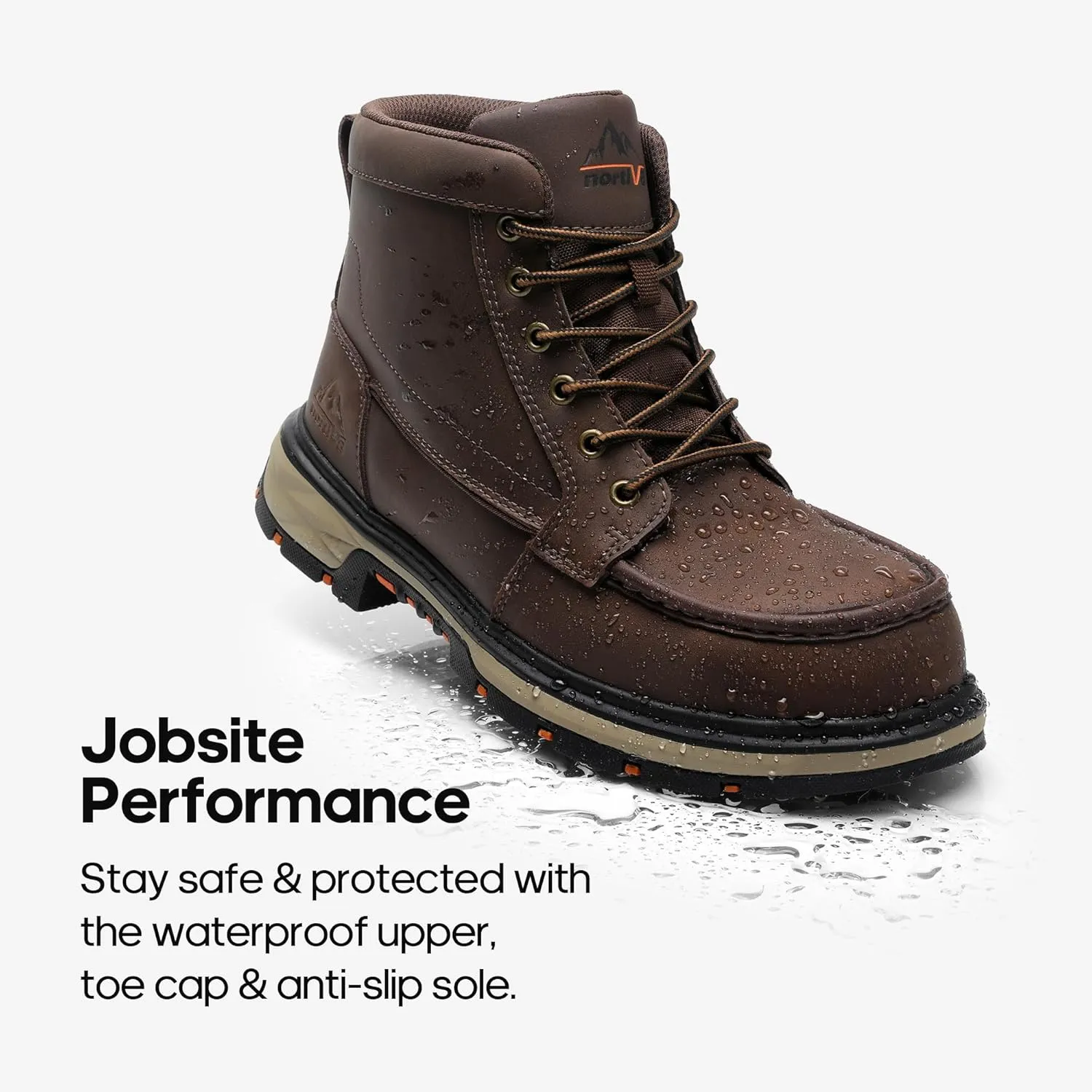 NORTIV 8 Waterproof Moc Toe Work Boots for Men Steel Toe Comfortable Leather Boots