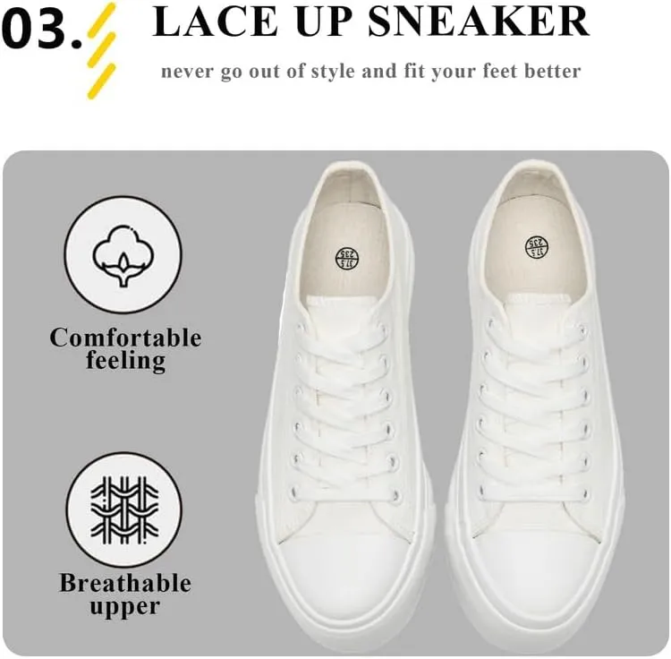 Platform Sneakers for Women Men Low Top Canvas Shoes for Women Classic Lace Up Canvas Platform Shoes Casual Tennis Walking Sneakers