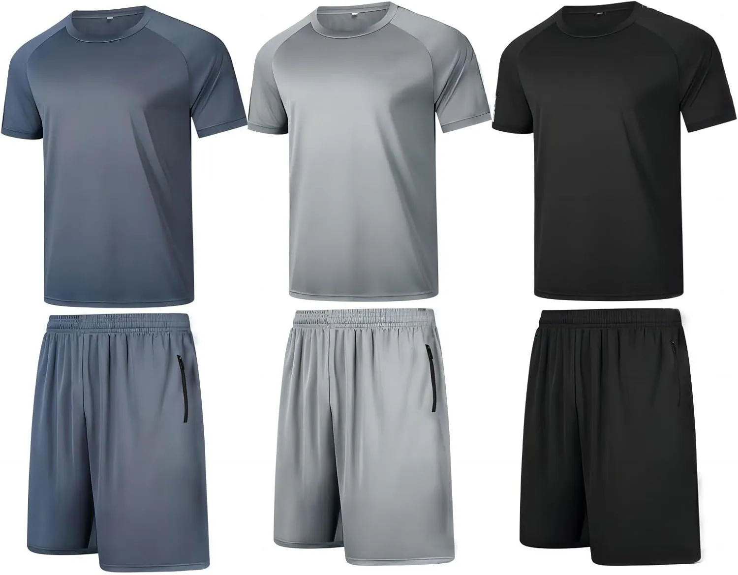 RPOVIG Shirts Shorts Workout Set:Men's 3 Pack Clothes Short set outfits Gym Active Athletic Basketball