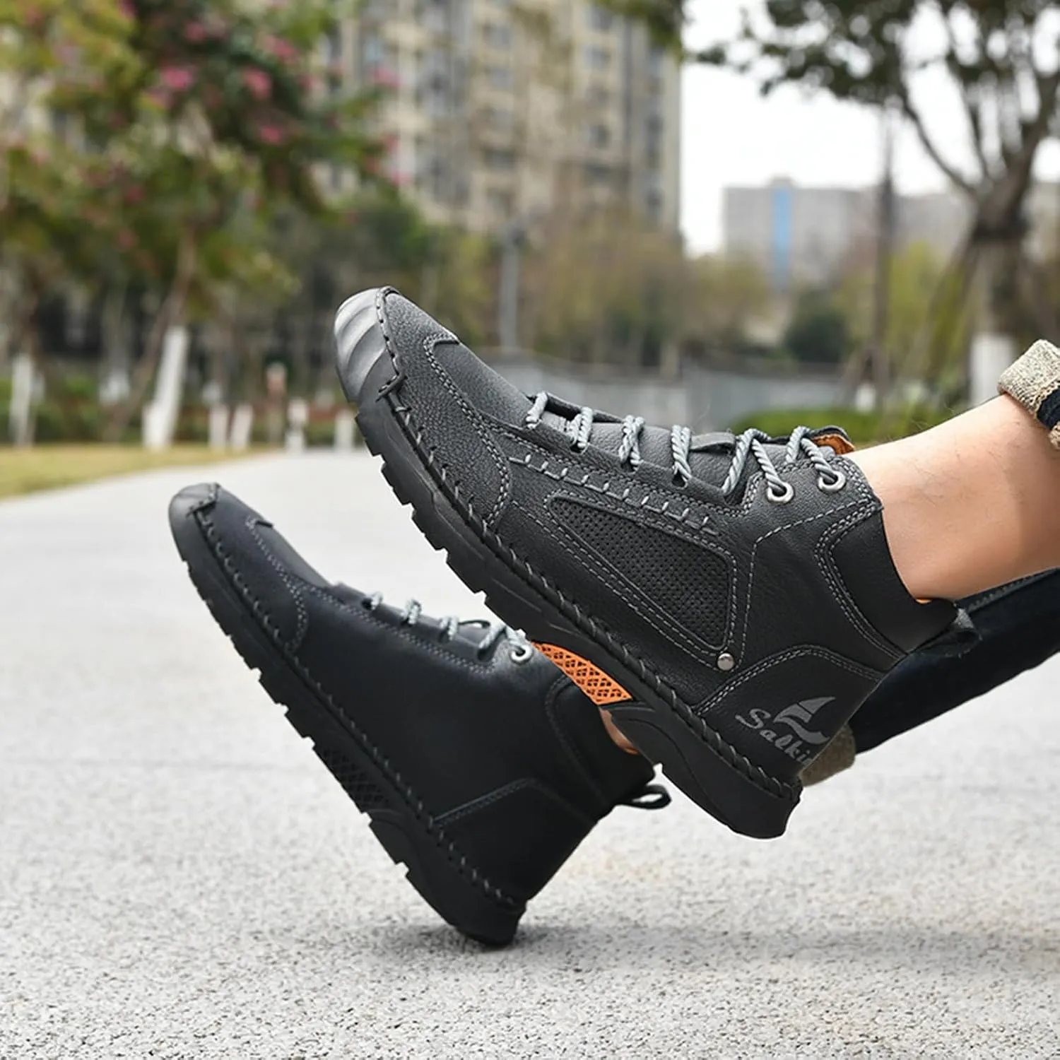 Sawbehind Mens Boots, Sawbehind Leather Boots Mens, Waterproof, Arch Support, Spacious Toe Box Outdoor Orthopedic Shoes