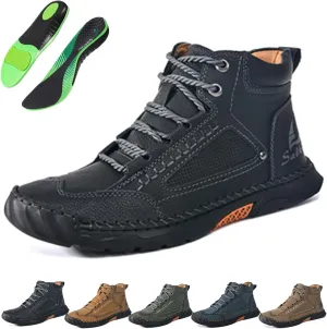 Sawbehind Mens Boots, Sawbehind Leather Boots Mens, Waterproof, Arch Support, Spacious Toe Box Outdoor Orthopedic Shoes