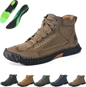 Sawbehind Mens Boots, Sawbehind Leather Boots Mens, Waterproof, Arch Support, Spacious Toe Box Outdoor Orthopedic Shoes