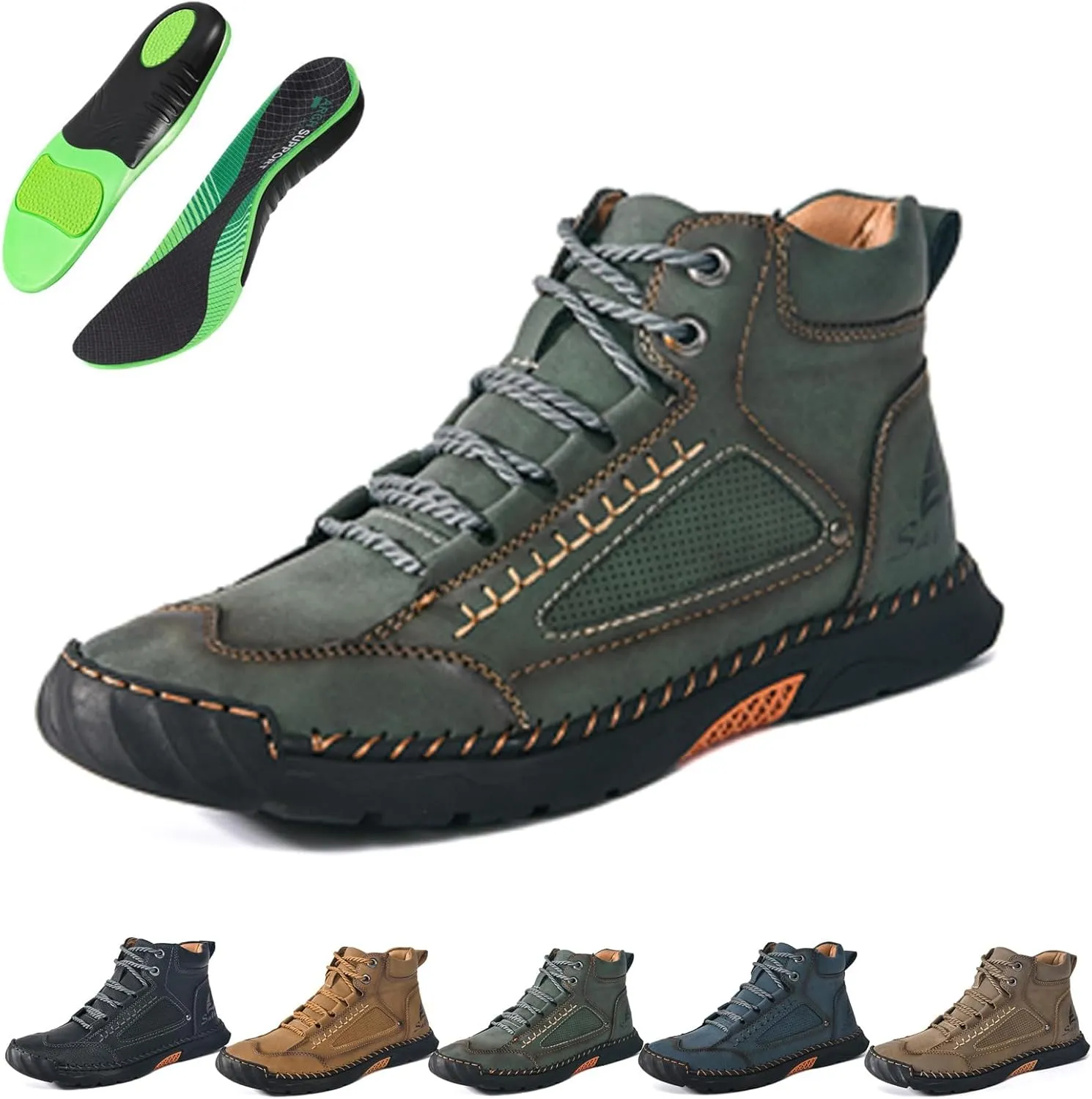 Sawbehind Mens Boots, Sawbehind Leather Boots Mens, Waterproof, Arch Support, Spacious Toe Box Outdoor Orthopedic Shoes
