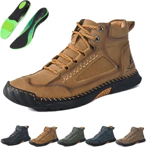 Sawbehind Mens Boots, Sawbehind Leather Boots Mens, Waterproof, Arch Support, Spacious Toe Box Outdoor Orthopedic Shoes