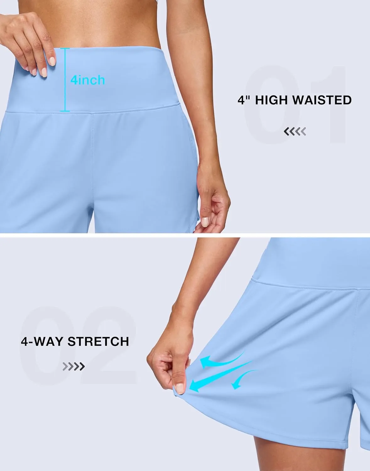 Soothfeel High Waisted Athletic Running Shorts for Women 3.5" Tummy Control Comfy Workout Gym Hiking Shorts with Pockets