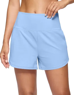 Soothfeel High Waisted Athletic Running Shorts for Women 3.5" Tummy Control Comfy Workout Gym Hiking Shorts with Pockets
