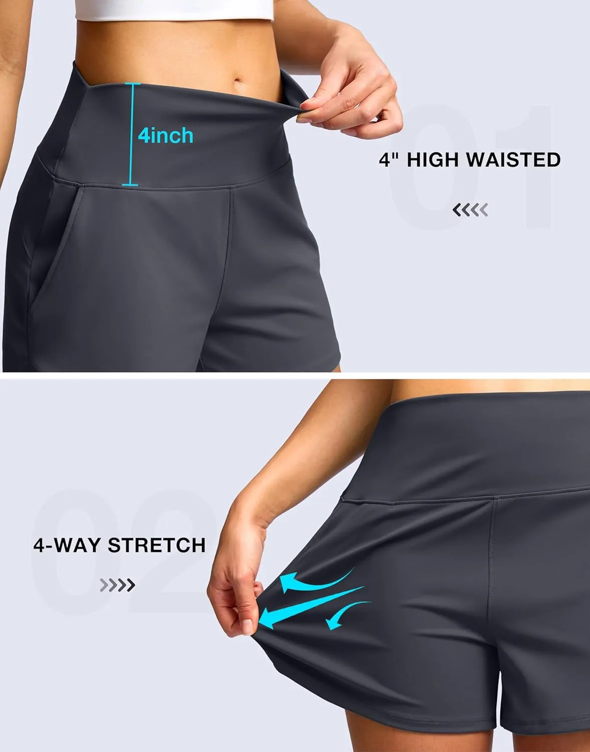 Soothfeel High Waisted Athletic Running Shorts for Women 3.5" Tummy Control Comfy Workout Gym Hiking Shorts with Pockets