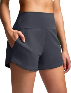 Soothfeel High Waisted Athletic Running Shorts for Women 3.5" Tummy Control Comfy Workout Gym Hiking Shorts with Pockets
