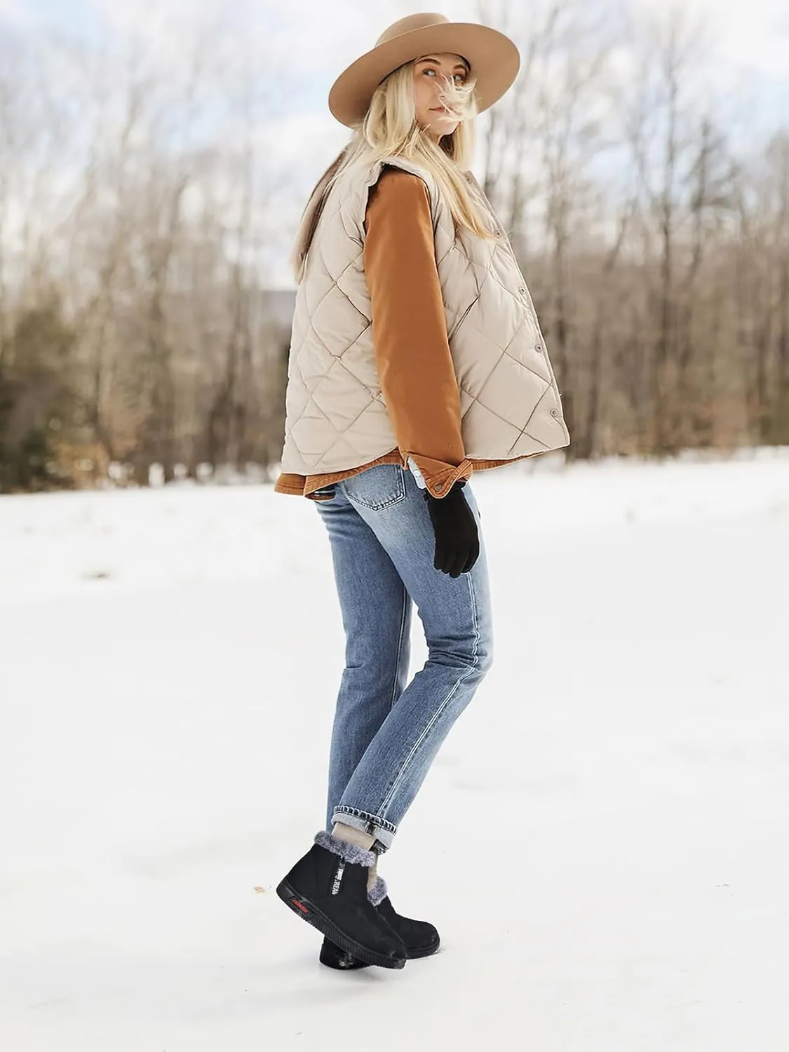 SWQZVT Warm Winter Boots for Women: Fur Lined Snow Booties, Non Slip, Waterproof Insulated, Soft Winter Shoes Comfy Walking Size 5-10.5