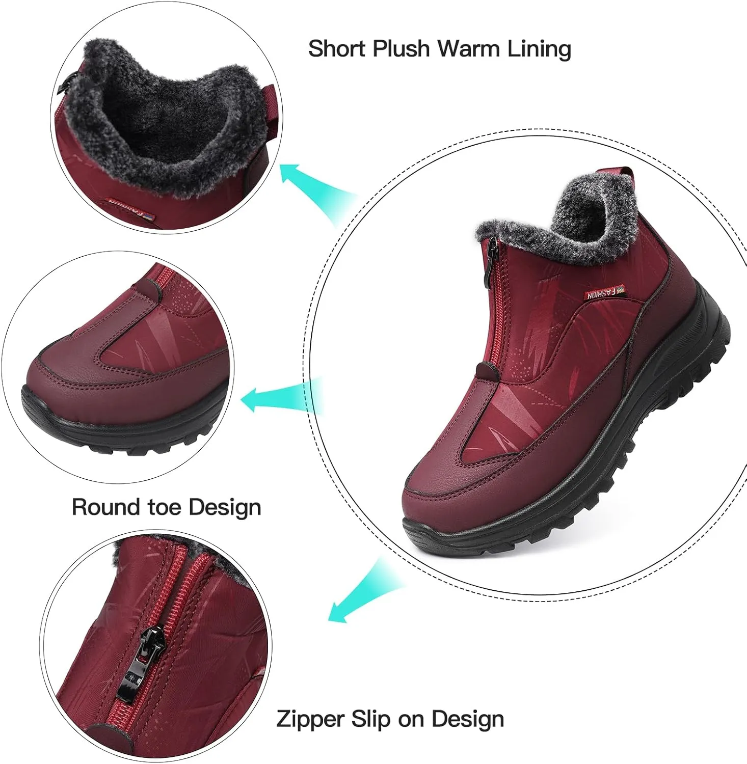 TEMOFON Winter Snow Boots for Women: Waterproof Warm Fur Lined Walking Outdoor Ankle Booties Slip on Snow Shoes Size 5-12