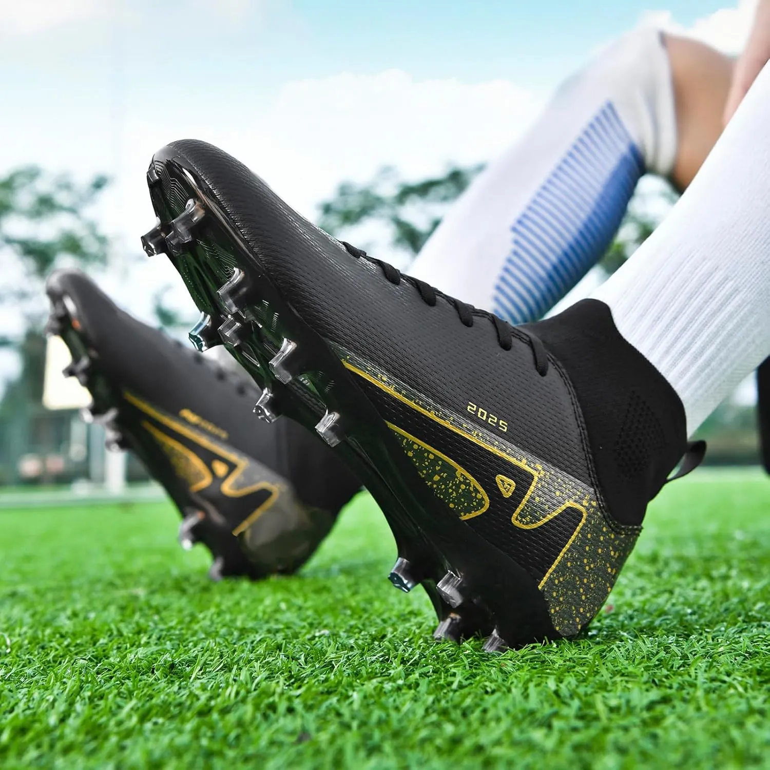 UYO Boys' Soccer Shoes Kids Firm Ground Soccer Cleats Girls Turf Shoes Outdoor Trainning Shoes High Top Youth Football Shoes
