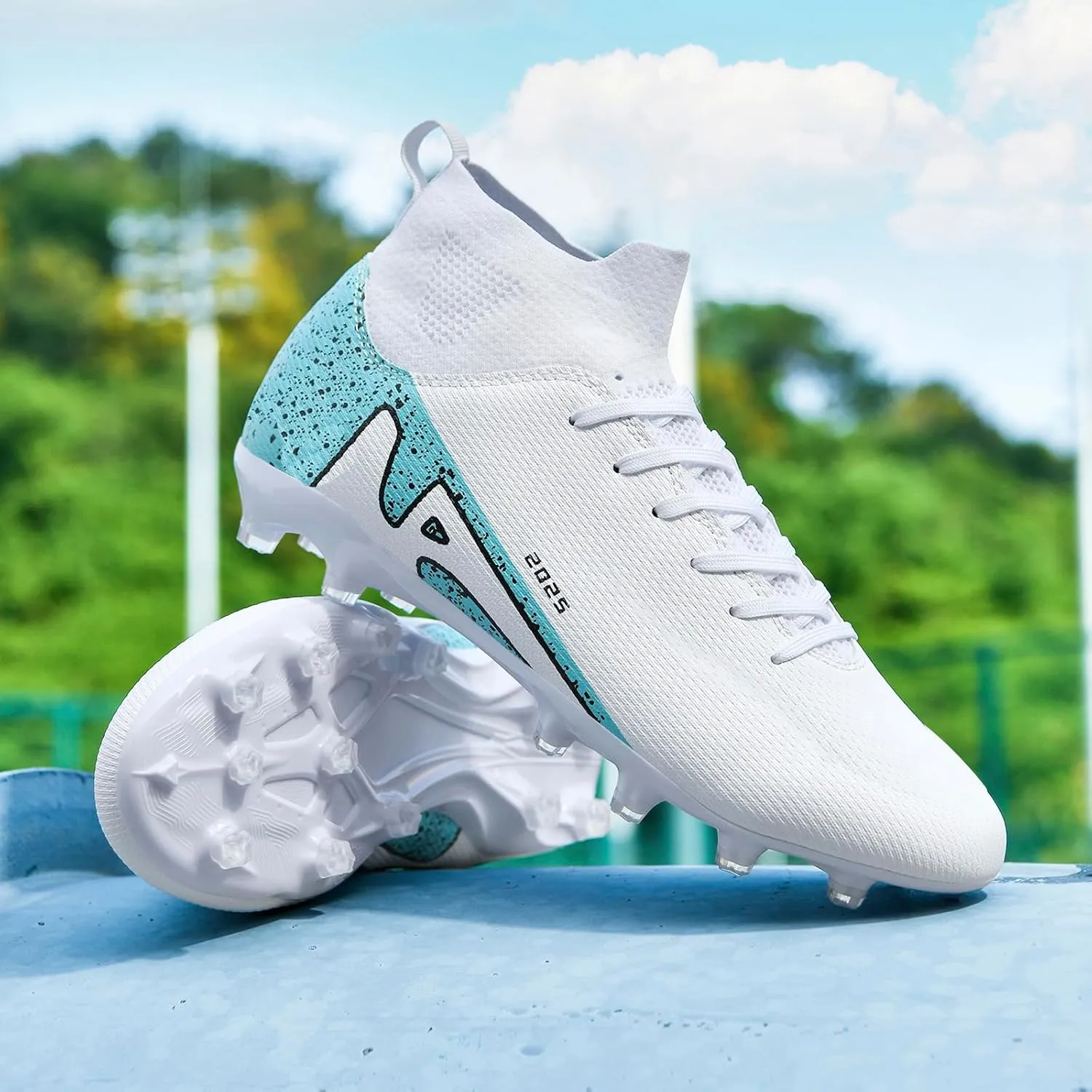 UYO Boys' Soccer Shoes Kids Firm Ground Soccer Cleats Girls Turf Shoes Outdoor Trainning Shoes High Top Youth Football Shoes
