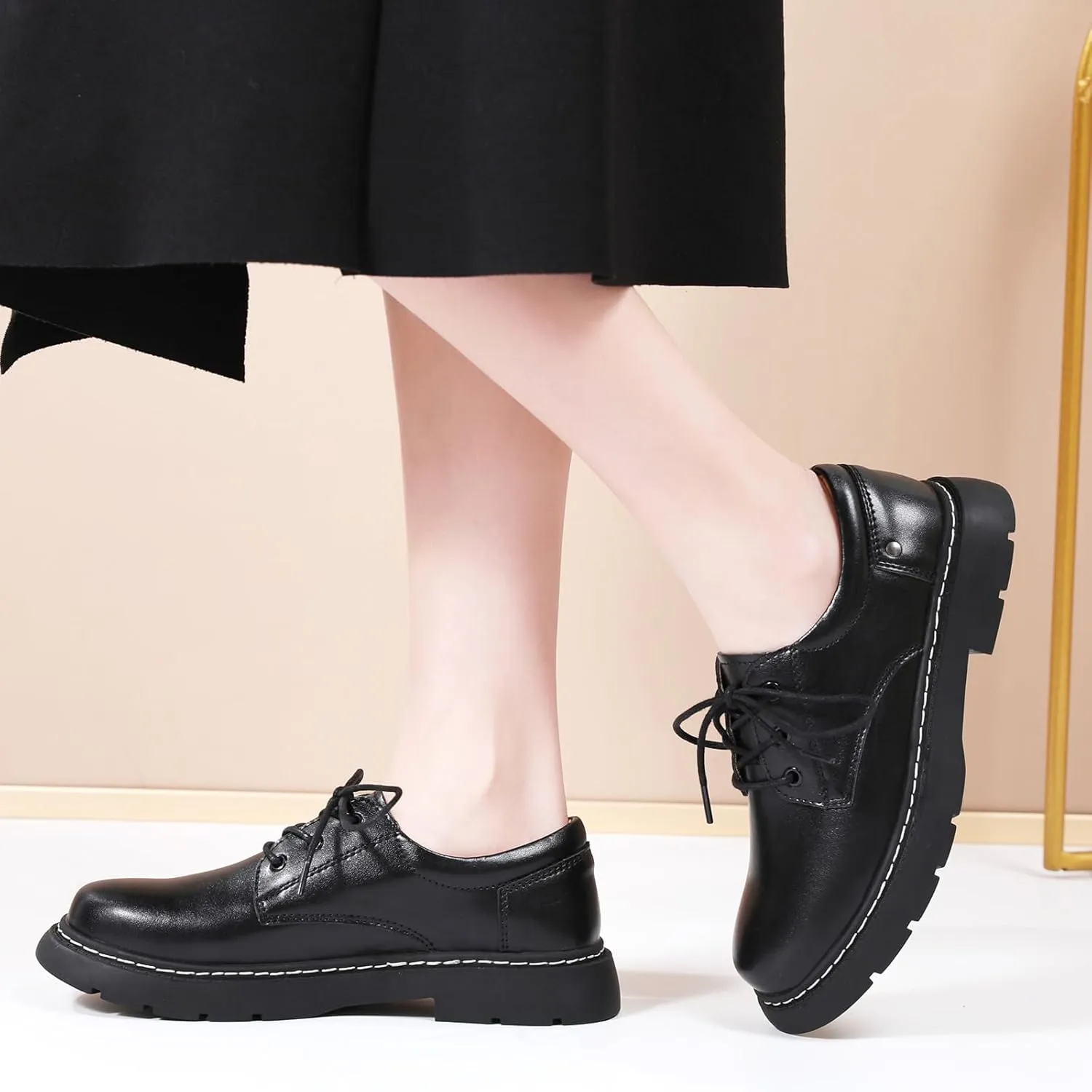 Women Oxford Shoes, Lace Up,Slip Resistant,Leather Upper,Platform Casual Comfort Work Office Dressy Business Shoes for Girls Ladies Women