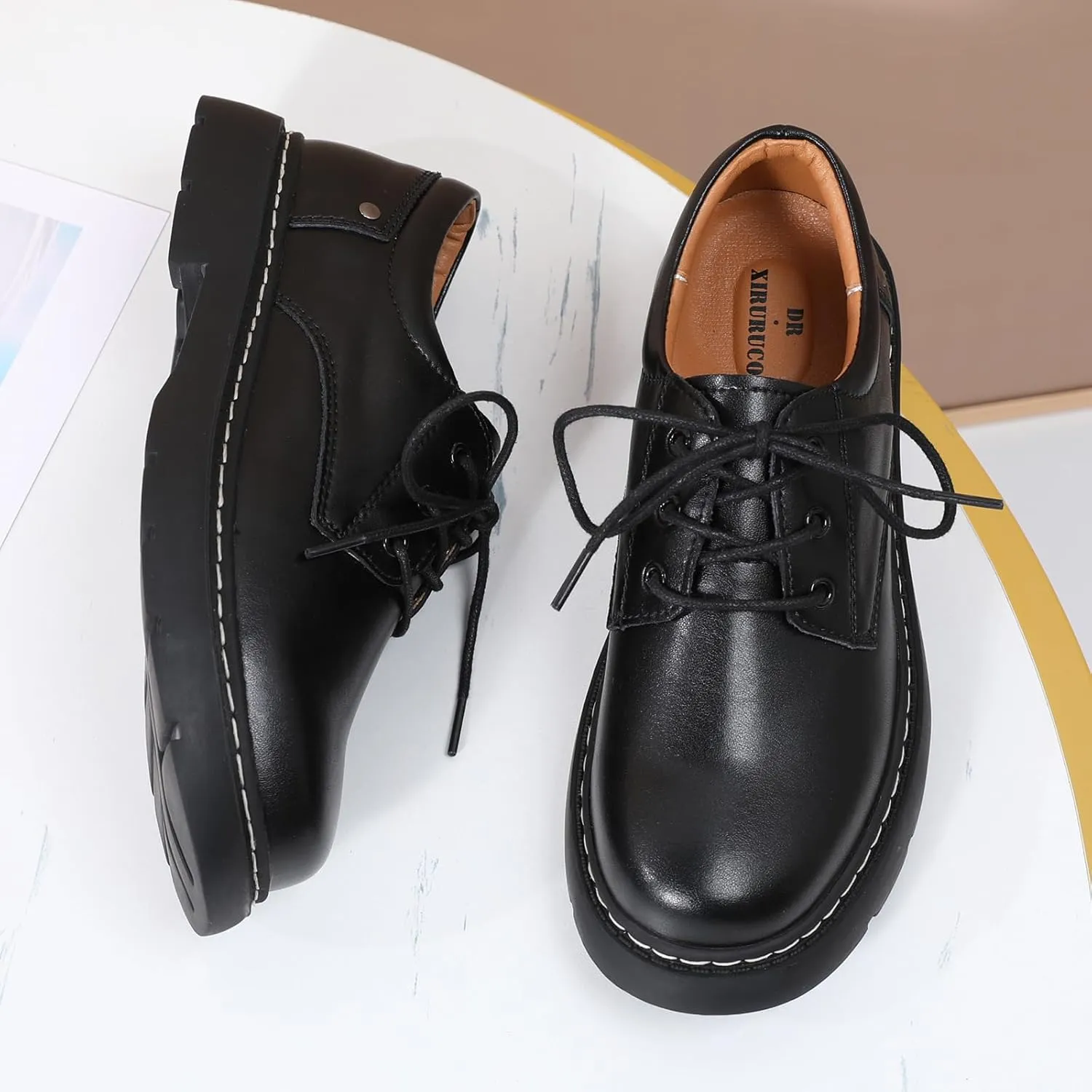 Women Oxford Shoes, Lace Up,Slip Resistant,Leather Upper,Platform Casual Comfort Work Office Dressy Business Shoes for Girls Ladies Women