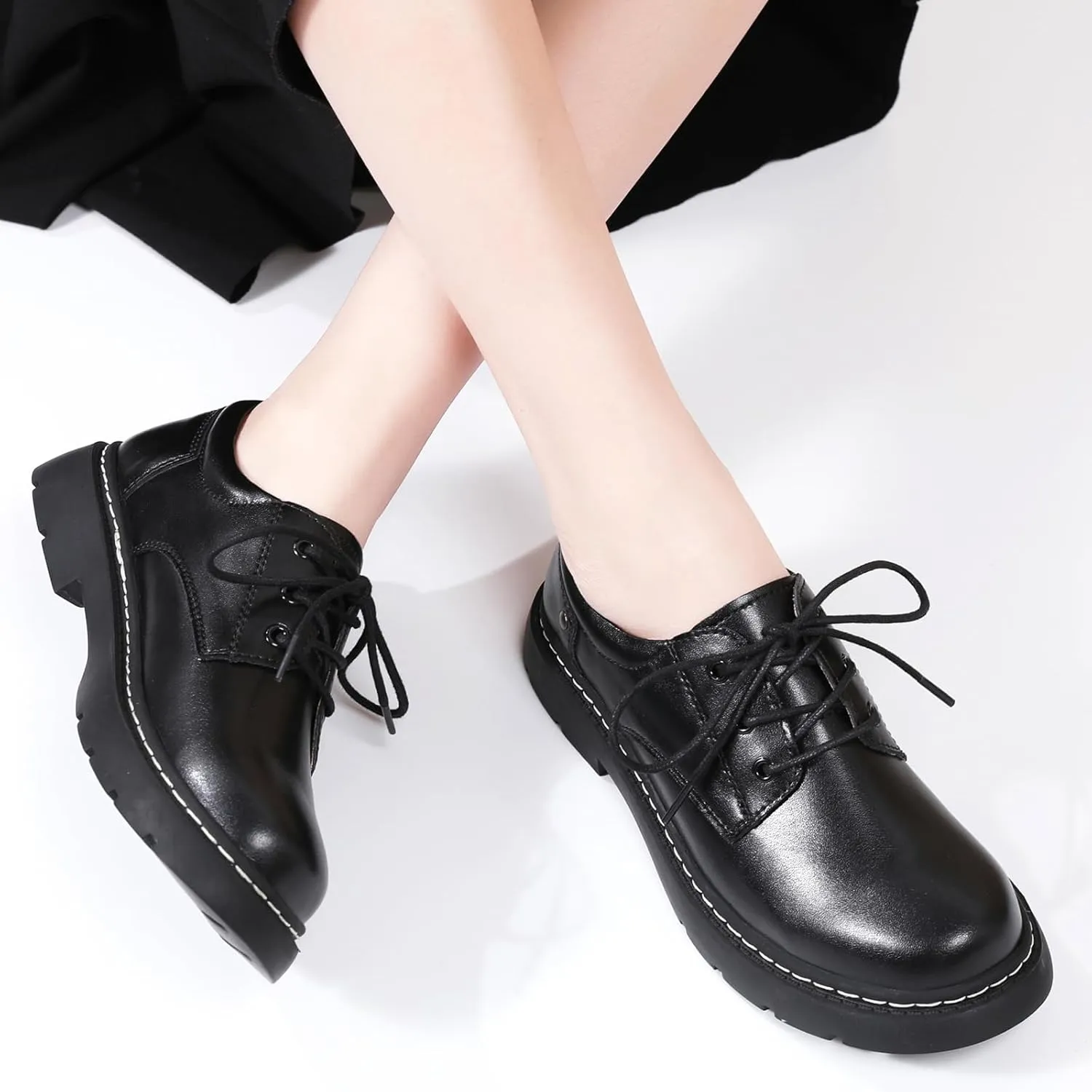 Women Oxford Shoes, Lace Up,Slip Resistant,Leather Upper,Platform Casual Comfort Work Office Dressy Business Shoes for Girls Ladies Women