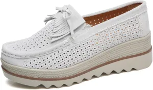 Women's Leather Platform Loafers Faux Suede Comfort Moccasins Comfortable Thick Soled Breathable Loafers